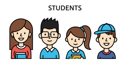 Diverse Group of Happy Students Illustration of Male and Female Students
