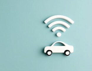 White car icon below a Wi-Fi signal symbol on a light blue background, representing connected or smart car technology.