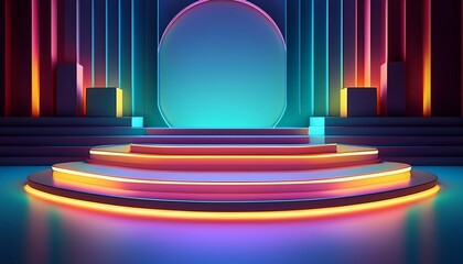 abstract background with podiums in neon light for product presentation stylish geometric shapes to show products