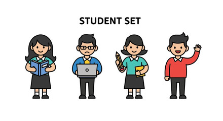Cartoon Student Characters Diverse Illustrations for Education Projects