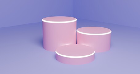 Pink podiums with light blue background for product display with white lights on edges