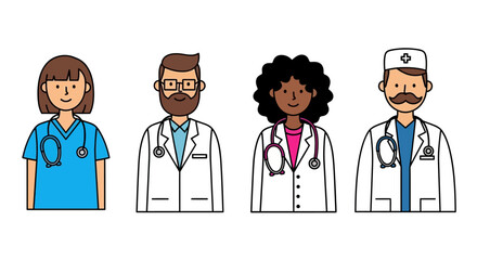 Diverse Team of Healthcare Professionals Doctors and Nurses Illustration