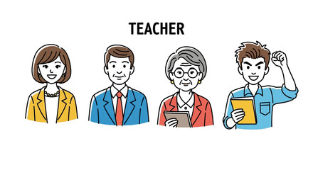 Diverse Group of Teachers Illustrations of Male, Female, and Senior Educators