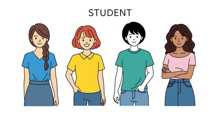 Diverse Group of Students Illustration of Four Students Representing Different Ethnicities