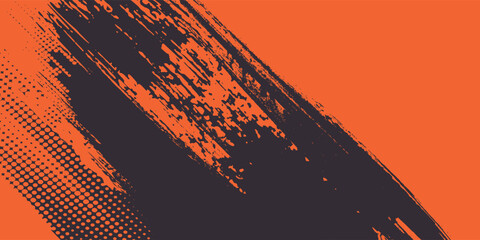 Orange and black grunge urban background with dry rough texture and halftones pattern. Hand drawn punk vector retro banner. Overlay texture stamps  modern arts
