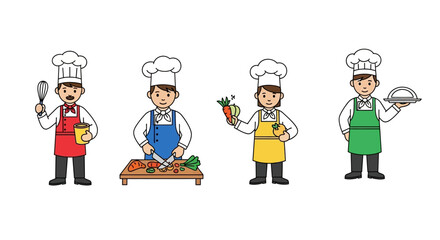 Cartoon Chefs Cooking Illustration Diverse Culinary Characters