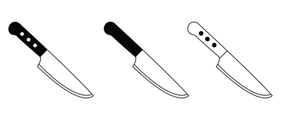 Kitchen knife icon. Kitchen knife icon set in Thin line black color. Set of knife silhouette vector. Knife logo icon. Vector illustration. 