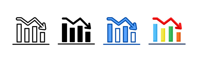 Decrease icon set bundle. Multi style icon collection perfect for websites, apps, and presentations. Simple vector icon collection