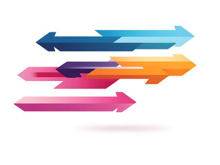 Fototapeta premium Colorful abstract arrows pointing in different directions symbolize movement and progress with modern design on white background, creating dynamic and energetic visual effect