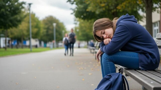 Stop Bullying &ndash; Girl Sitting Alone and Sad in Public