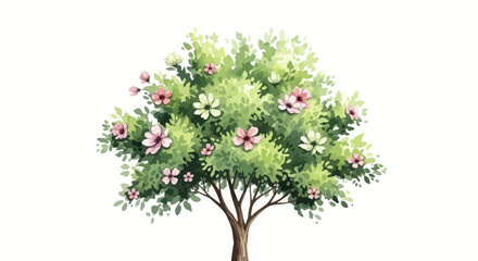 Obraz premium Watercolor Painting of a Blooming Tree with Pink and White Flowers