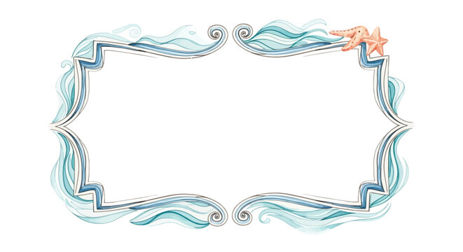 Ocean Wave Frame Border Watercolor Design Element for Invitations, Cards, and More