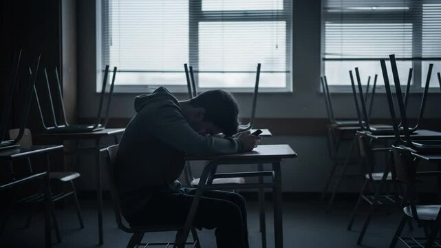Stop Bullying &ndash; Student Crying at Desk in Classroom