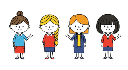 Diverse Group of Women Illustrations  Smiling Female Characters in Business Attire