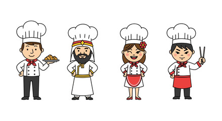 Diverse Chefs Cartoon Characters Culinary Illustration Set