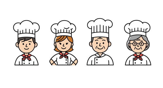 Diverse Chefs Icons of Culinary Expertise, Cartoon Style Illustrations