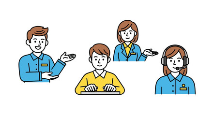 Customer Service Representatives Illustrations of Diverse Agents Providing Support