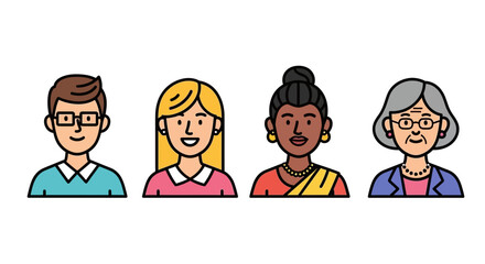 Diverse Group of People Icons Representing Age, Gender, and Ethnicity