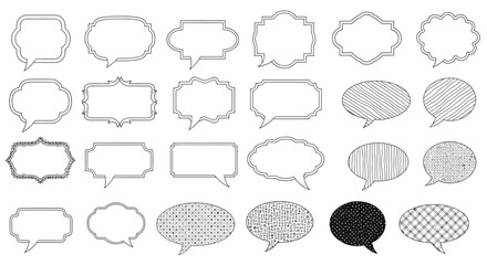 Collection of Hand-Drawn Speech Bubbles and Frames Design Elements for Comics, Cards, and More
