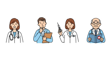 Diverse Healthcare Professionals Doctors, Nurses, and Medical Staff Illustrations