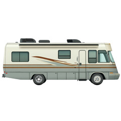 RV (Recreational Vehicle), On Tour with a Camper Van - Parked with an Ocean View, isolated on transparent background