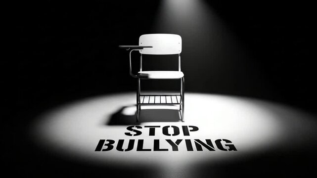 Stop Bullying Message on Empty Chair in Spotlight