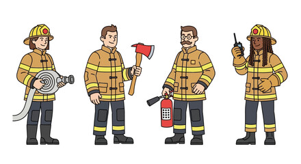 Diverse Team of Firefighters Illustration of Fire Safety Professionals