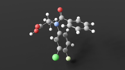 flamprop molecule 3d, molecular structure, ball and stick model, structural chemical formula herbicide
