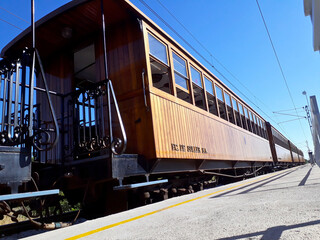 Fototapeta premium Vintage Wooden Train at Sunny Platform on Fuerteventura