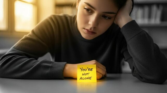 Teen Holding Note "You're Not Alone" &ndash; Message of Hope After Bullying