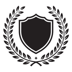 Laurel Wreath with Shield Emblem – Heraldic Crest Badge Vector Illustration
