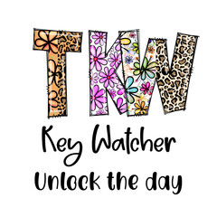 TKW Key Watcher Unlock the Day Design with Flowers and Leopard Print