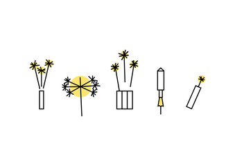 Pyrotechnics vector icon set, isolated on white background