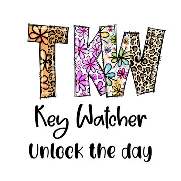 TKW Key Watcher Unlock the Day Design with Flowers and Leopard Print