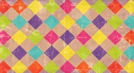 Vibrant Colorful Diamond Pattern Background Texture Retro Design