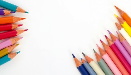 Fototapeta premium Colorful pencils ready for school on white background with copy space