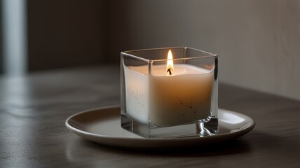 Square candle in glass