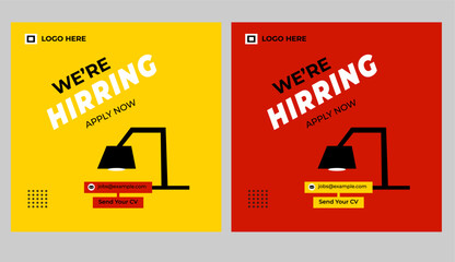 We are hiring job vacancy Social Media Post Or Instagram Promotional Social Media Square Banner And Square Flyer Template Design.