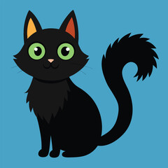 Detailed illustration of a fluffy black cat with a long tail
