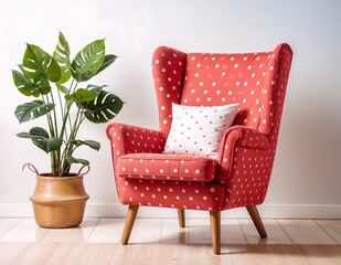 modern living room with sofa, armchair and a frame on background wall and plant in the room.