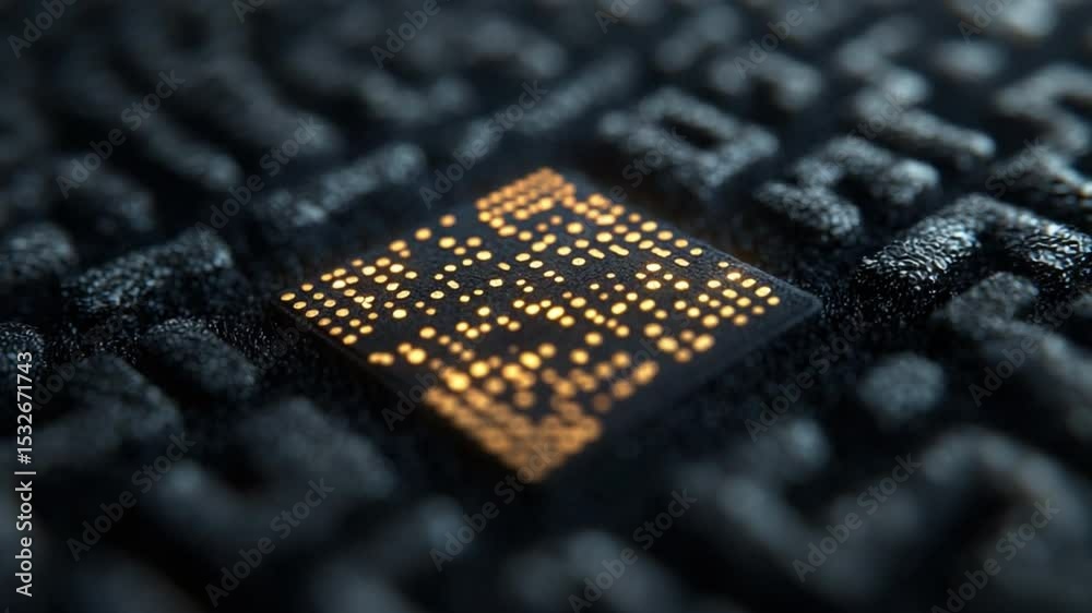 Poster Microchip Marvel: A detailed, golden microchip nestles within a circuit board, symbolizing innovation and technological progress in the digital age.
