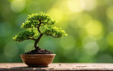 Serene Bonsai Tree in Sunlit Garden Setting
