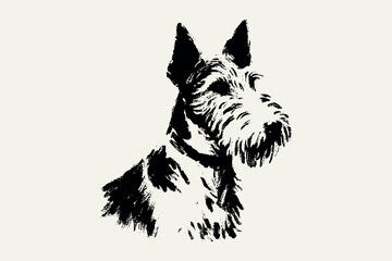 Fox terrier portrait brush ink sketch vector illustration