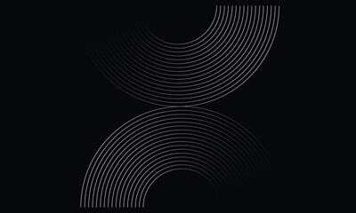 Modern abstract black background featuring concentric semi-circles forming an hourglass shape. Minimalist geometric design ideal for wallpapers, branding, tech themes, or graphic art projects.