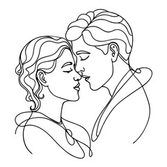 Continuous line art drawing of two figures in elegant pose