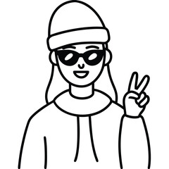 Stylish woman in beanie and sunglasses vector portrait
