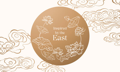 Elegant blooming lotus and clouds background template