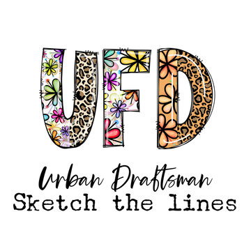 UFD Urban Draftsman Sketch the Lines Design with Flowers and Leopard Print