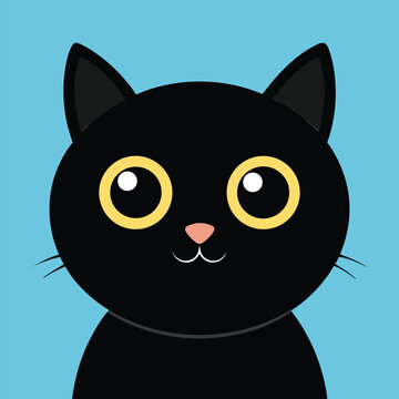 Adorable black cat with big round eyes cute pet vector illustration