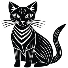 Abstract minimalist blue and white cat design